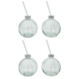 4 Trinkgläser Weihnachtskugel Trinkhalm Glas transparent Weihnachtskugel 400 ml