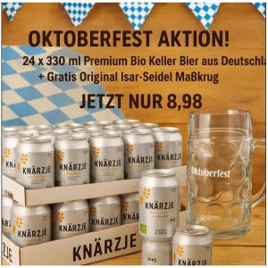 OKTOBERFEST DEAL! 24er Tray Bio helles Kellerbier „Knärzje“ + Original Isar-Seidel Maßkrug