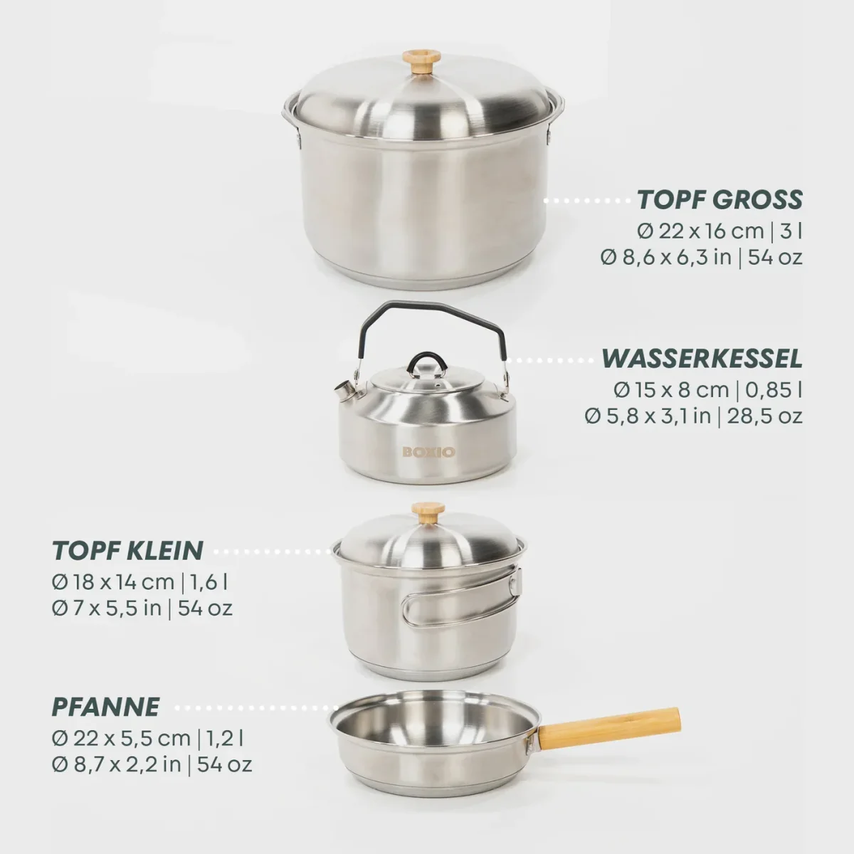 BOXIO COOK PLUS Mobiler Gaskocher inklusive Topfset – Bild 4