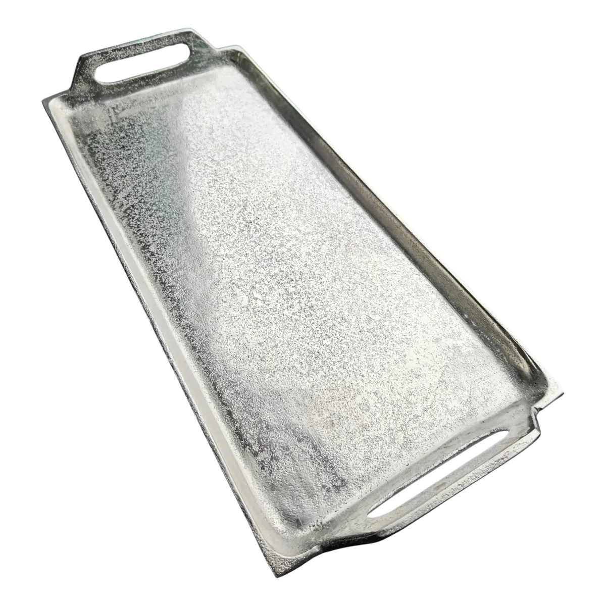 Dekotablett Dekoteller Dekoschale Kerzentablett Metall Tablett silber Griffe 47x20 cm – Bild 7