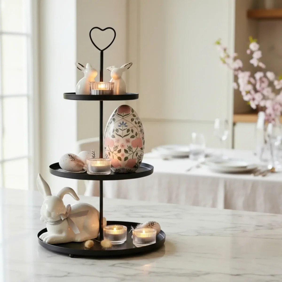 Etagere Paris schwarz 48x30 rund Metall 3 Schichten 3-Stöckig Vintage Muffin Herz – Bild 4