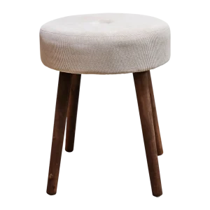 Hocker Fußhocker Polsterhocker Cord Holzbeine Sitzhocker rund beige 35x45 cm