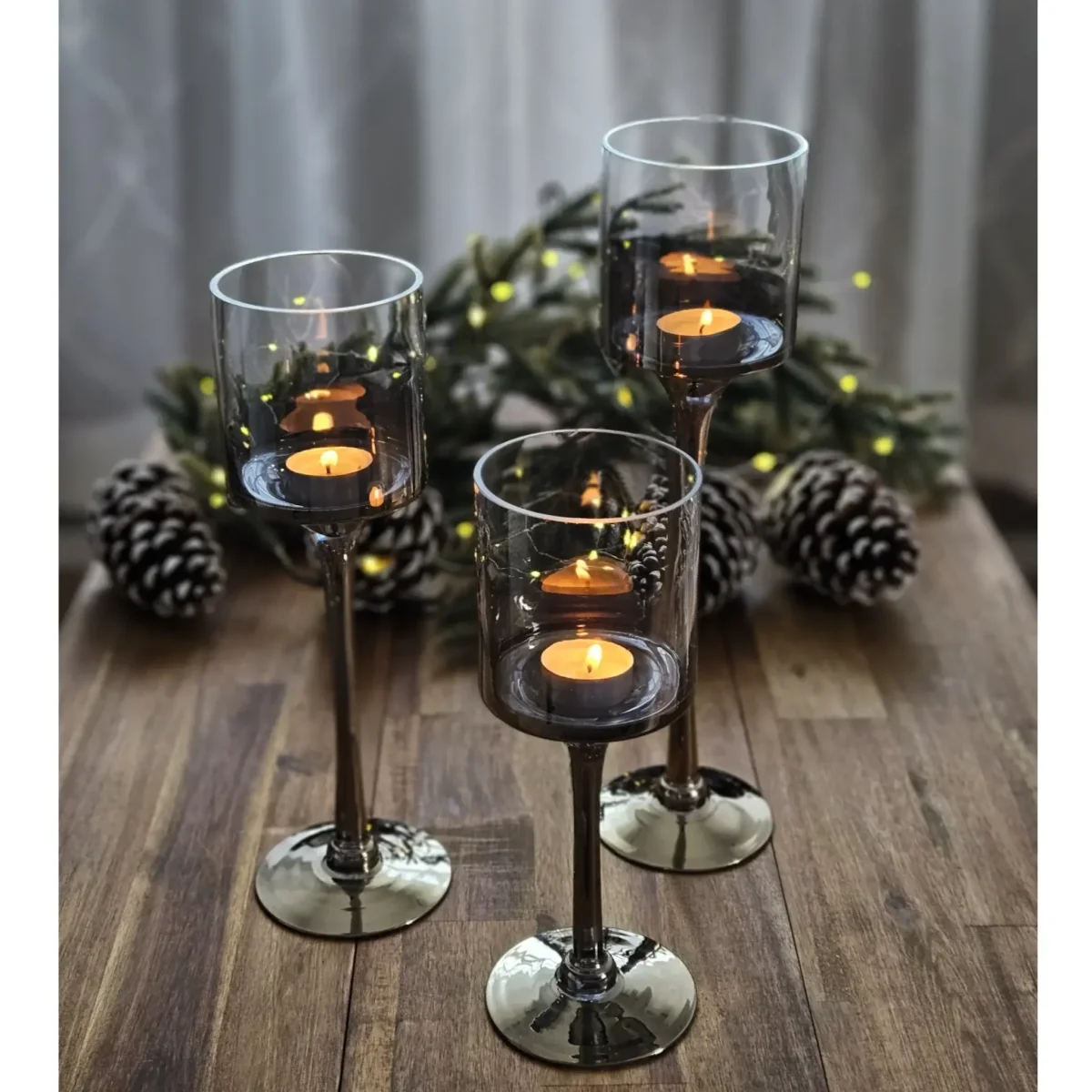 Kerzenleuchter aus Glas 3er Set Kerzenglas Windlicht Weihnachten silber Stumpenkerzen – Bild 4