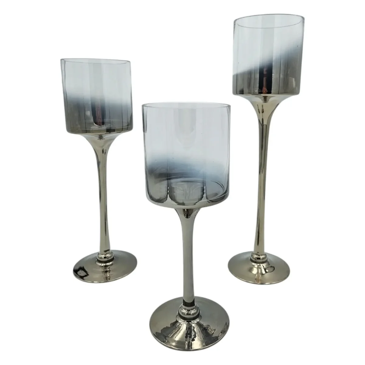 Kerzenleuchter aus Glas 3er Set Kerzenglas Windlicht Weihnachten silber Stumpenkerzen – Bild 6