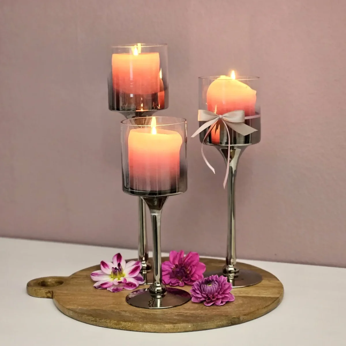 Kerzenleuchter aus Glas 3er Set Kerzenglas Windlicht Weihnachten silber Stumpenkerzen – Bild 8