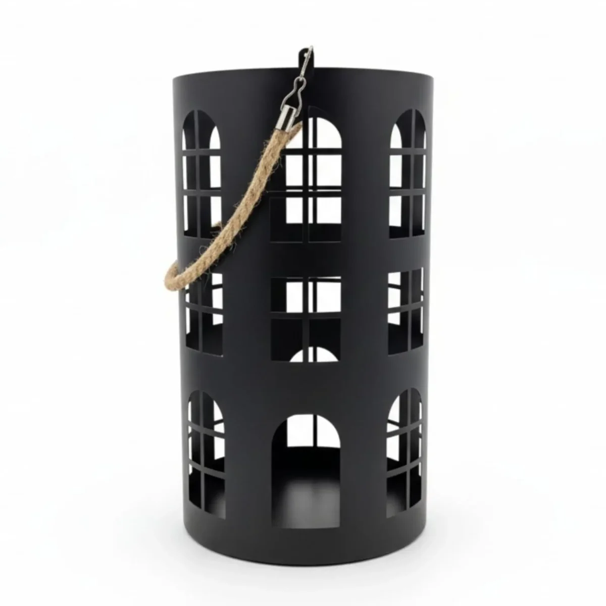 Laterne XXL Windlicht rund Haus schwarz weiß 40 cm Metall Kerzenhalter Industrial – Bild 7