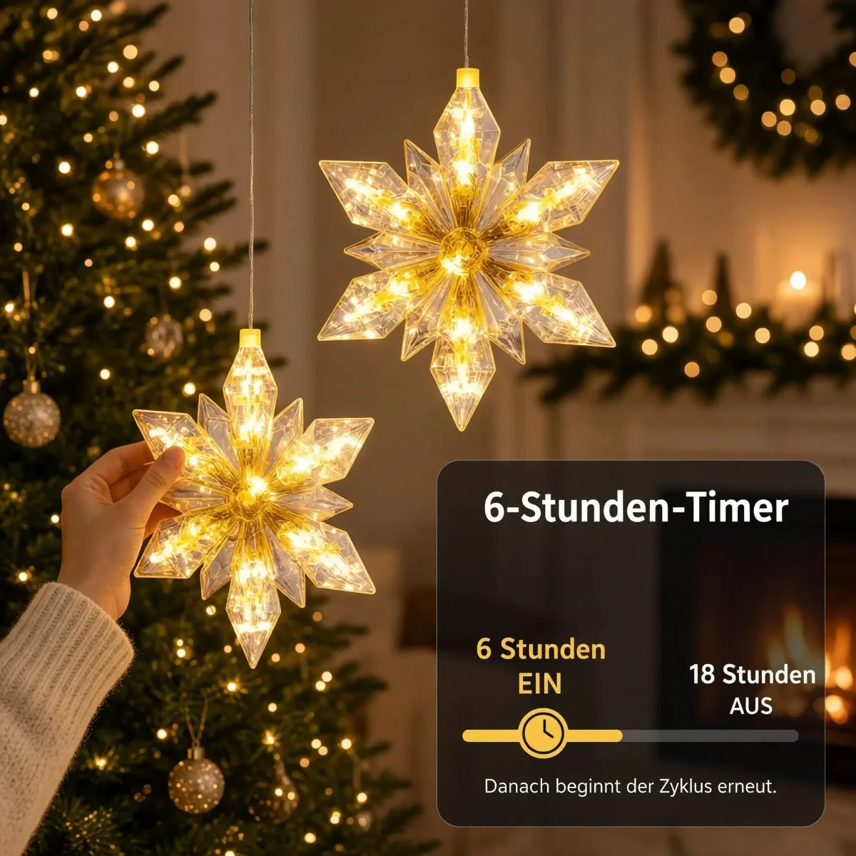 LED Weihnachtsstern 2er Set – 24 cm – warmweiß mit 6-Stunden-Timer, batteriebetrieben – Bild 8