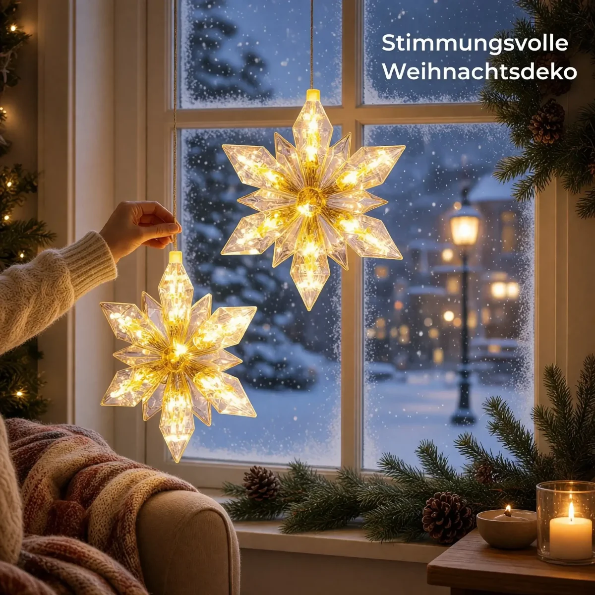 LED Weihnachtsstern 2er Set – 24 cm – warmweiß mit 6-Stunden-Timer, batteriebetrieben – Bild 7