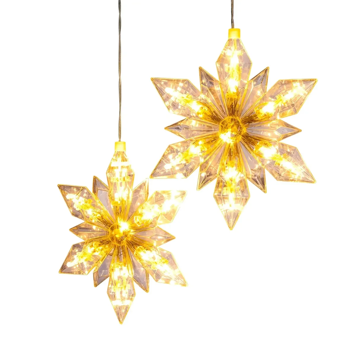 LED Weihnachtsstern 2er Set – 24 cm – warmweiß mit 6-Stunden-Timer, batteriebetrieben