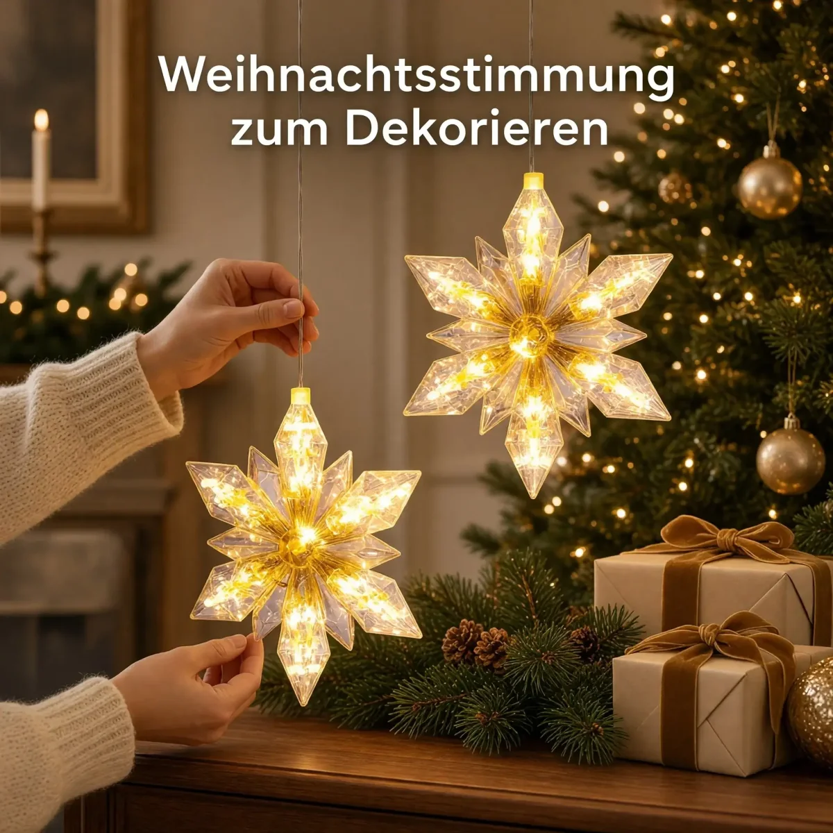 LED Weihnachtsstern 2er Set – 24 cm – warmweiß mit 6-Stunden-Timer, batteriebetrieben – Bild 5