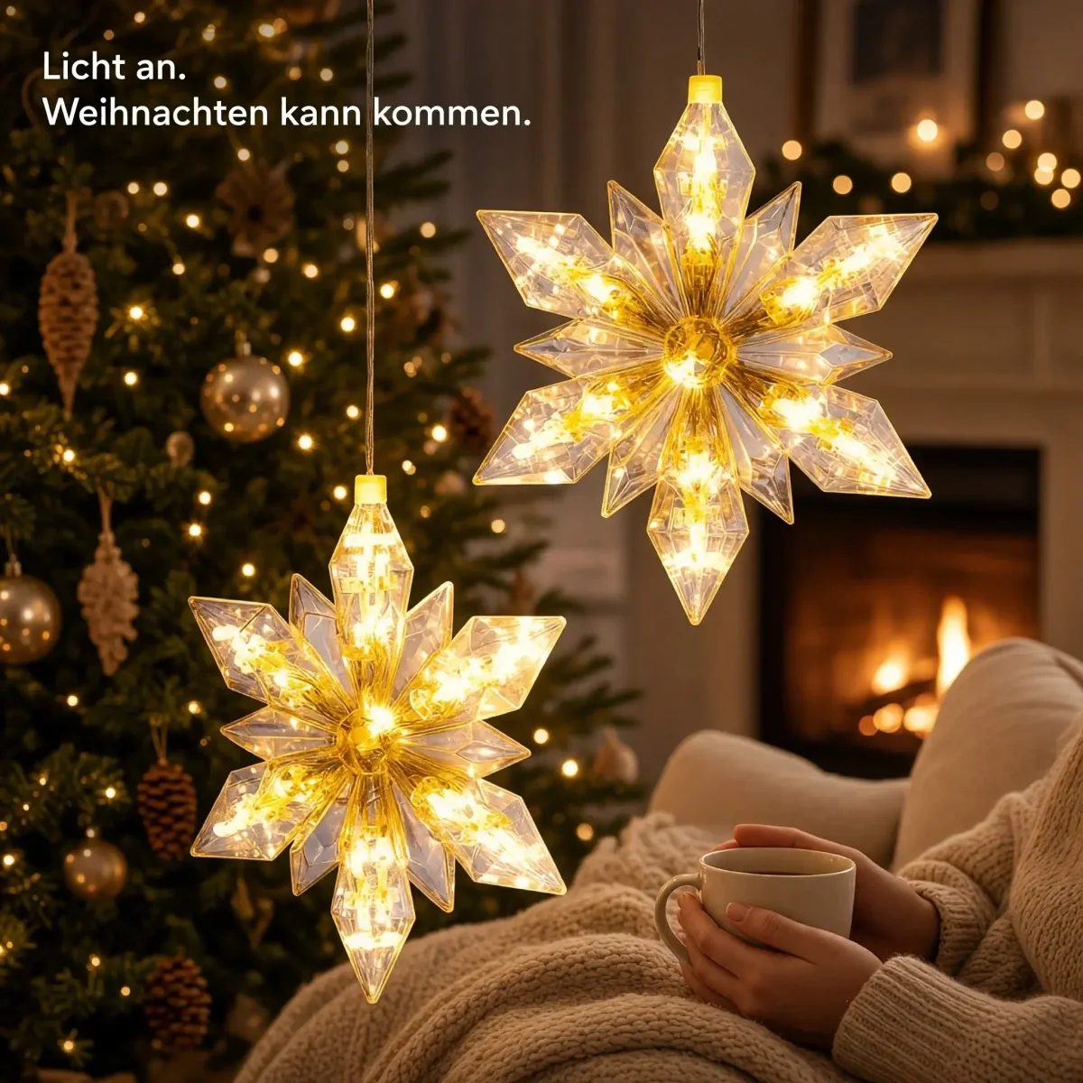 LED Weihnachtsstern 2er Set – 24 cm – warmweiß mit 6-Stunden-Timer, batteriebetrieben – Bild 6