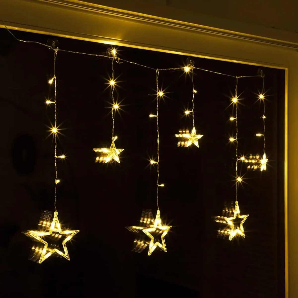 Lichterkette Sternenvorhang LED warmweiß Lichtervorhang 100x80cm Batterie Timer – Bild 4