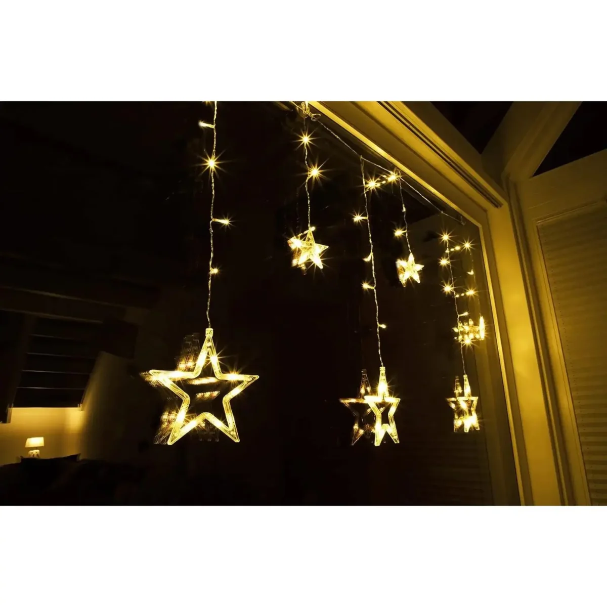Lichterkette Sternenvorhang LED warmweiß Lichtervorhang 100x80cm Batterie Timer – Bild 5