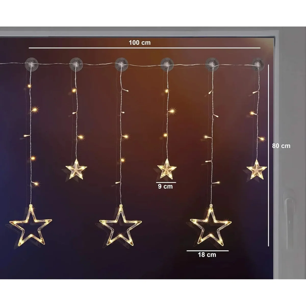 Lichterkette Sternenvorhang LED warmweiß Lichtervorhang 100x80cm Batterie Timer – Bild 6