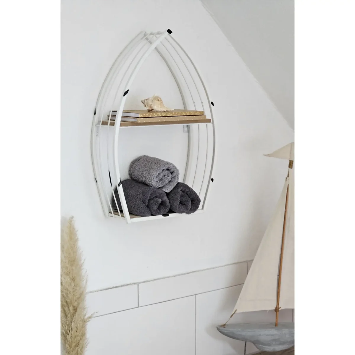 Regal Boot Weiß Wandregal Maritim Metall MDF-Holz 48x32x12 cm Dekoregal Shabby – Bild 5