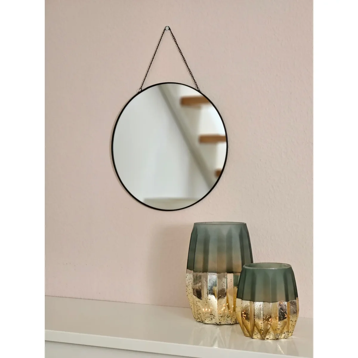 Spiegel rund 30 cm Wandspiegel Metall schwarz Glas Schminkspiegel Dekospiegel – Bild 6