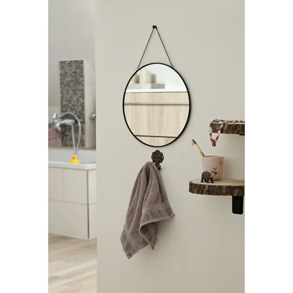 Spiegel rund 30 cm Wandspiegel Metall schwarz Glas Schminkspiegel Dekospiegel – Bild 3