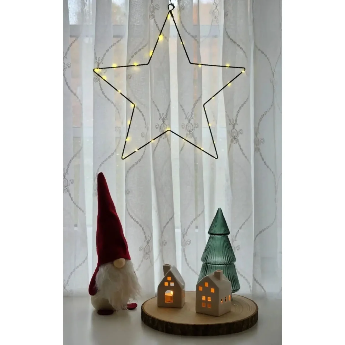 Stern LED warmweiß Weihnachtsstern schwarz Metallstern Batterie Timer Ø 40 cm – Bild 4
