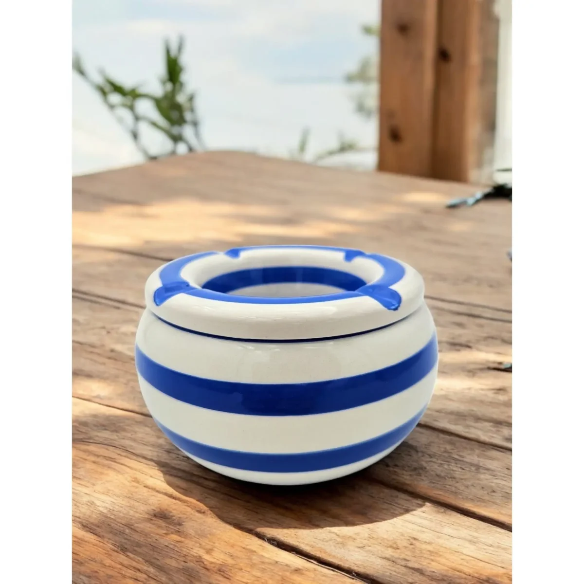 Sturmaschenbecher Mykonos M / XXL 23 cm Maritim blau weiß Aschenbecher gestreift – Bild 8